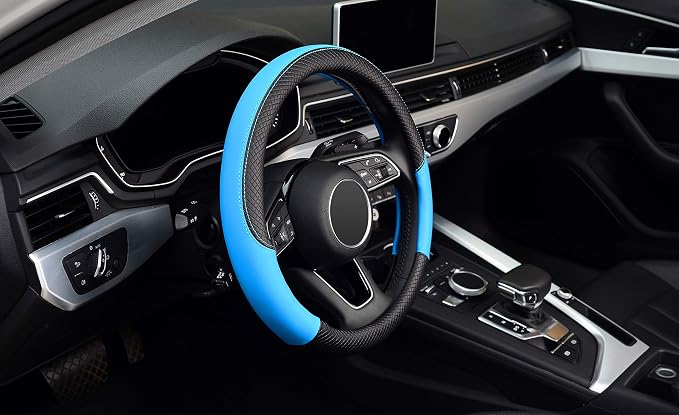 LABBYWAY Steering Wheel Cover, Universal Fit 15 Inch Microfiber Leather Car Wheel Protector, Anti-Slip, Blue