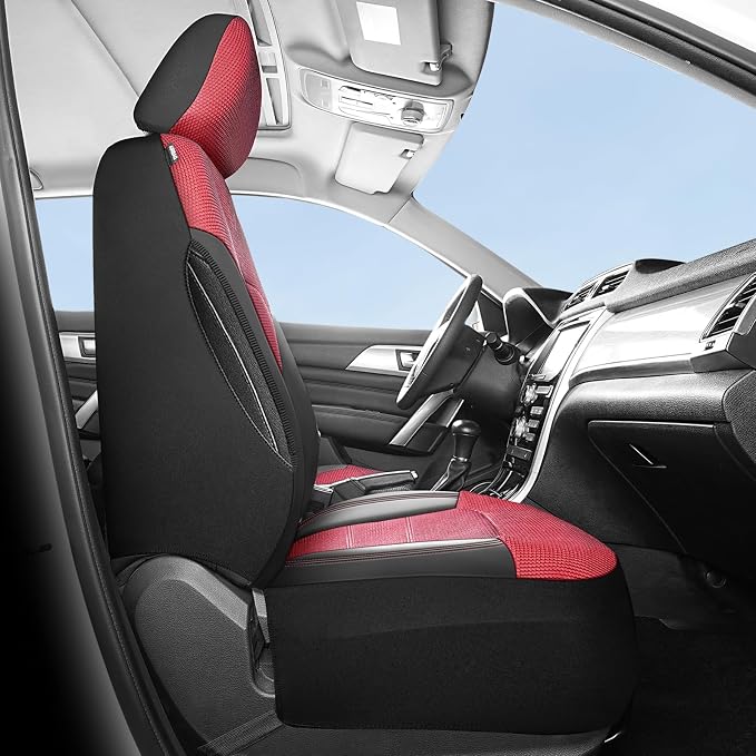 HChengkikz Front Car Seat Covers, Air Mesh, Breathable (Black + Red) | Airbag Compatible, Automotive Comfort Protection, Universal Fit for Most Cars,Trucks,SUVs