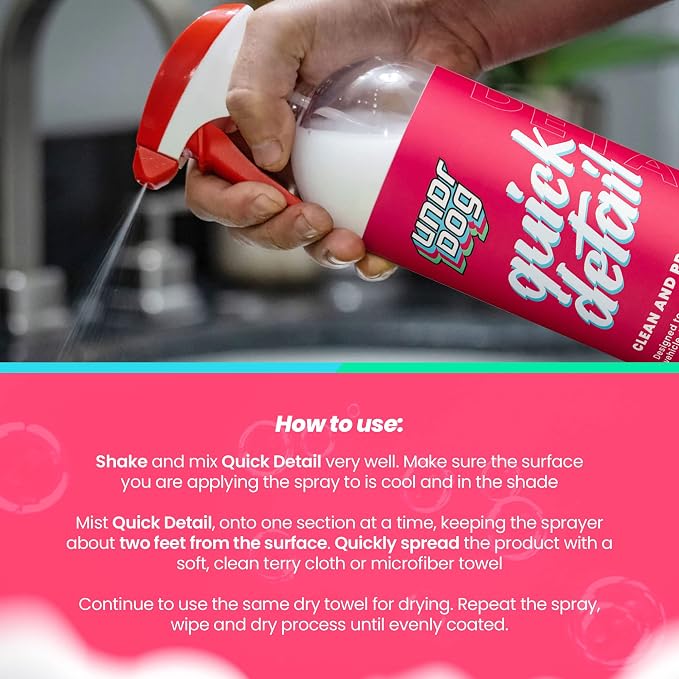 Undrdog Quick Detail, Hydrophobic, Water-Based Cleaner, Spray Wax, Quick Shine, Detail Spray For Vehicles, Motorcycles, Homes or Boats, Available in 16oz, 32oz (16oz)