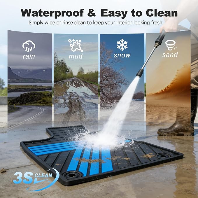 Rubber Floor Mats Fit for Honda CR-V 2012-2016 (Not Fit EX-L & Touring) | Custom Fit for CRV EX & LX & SE Heavy Duty Anti-Slip Car Mats, 1st & 2nd Row, Black & Blue