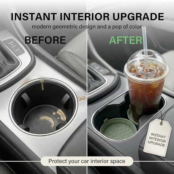 Car Coasters 3.15in[4 Pack] Car Accessories Fit for SUV and Trucks Silicone Mats Non-Slip, Car Cup Holders Insert Coasters, Car Interior Accessories, Decor, Gift Sage Green