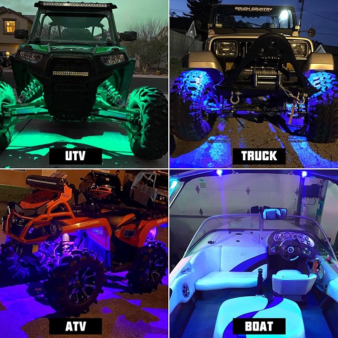 SUNPIE 8 Pods RGB Rock Light for Cars Trucks AVT UTV SUV Off Road,Waterproof Multi Color Under Glow Lighting Kit 120 LEDs Rock Light,APP/RF Control Neon Led Lights for Car Truck Accessories