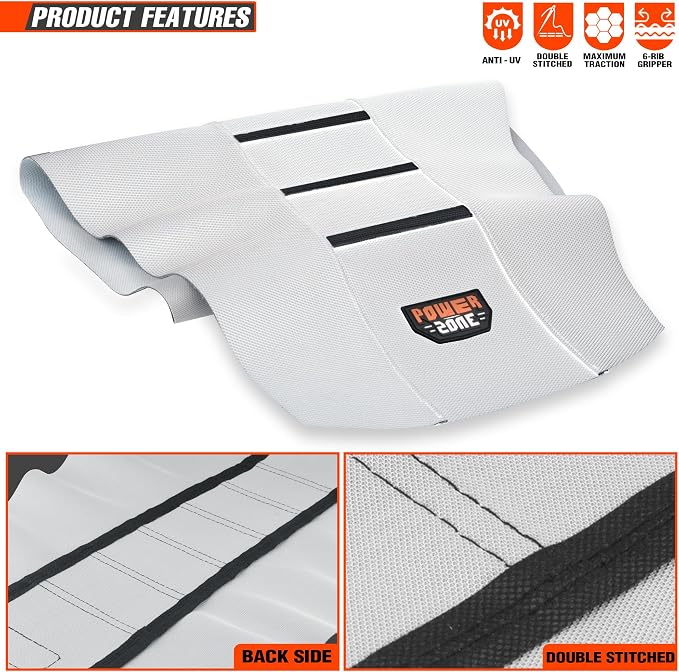 Motorcycle Universal Seat Cover Non-Slip Rubber Striped Gripper Soft Sewing for CRF WR WRF RMZ YZF SXF EXC EXC XC SX CR KLX Dirt Pit Bike Motocross Off Road (White)