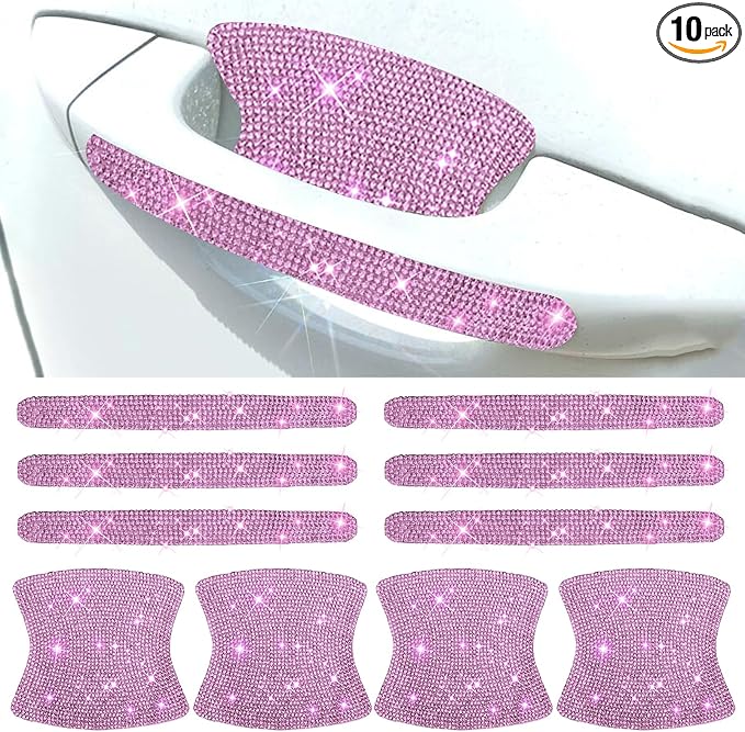 BetterJonny 10PCS Crystal Car Door Scratch Protector, Rhinestone Bling Scratch Protector Stickers for Women and Girls (Pink)