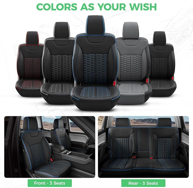 Custom Seat Covers for 2014-2018 Silverado/Sierra 1500 Crew Cab | Fits 2500/3500HD 2015-2019, Jump Seat Cover(armrest storage only), Faux leather, Waterproof, Scratch-resistant, Easy-clean