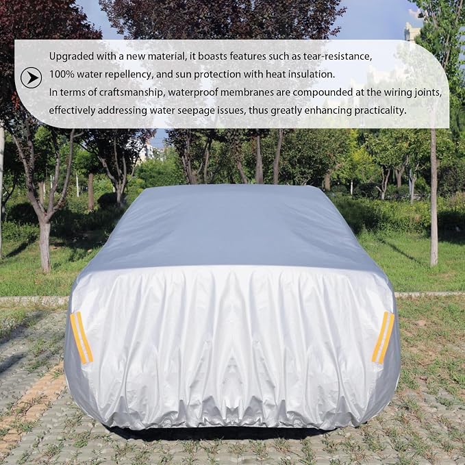 Car Cover Waterproof All Weather,Car Covers for Automobiles with Driver Door Zipper,Outdoor Car Cover Rain,Snow and UV Protection with Waterproof Adhesive Strip, Fit Sedan-Length 187" to192