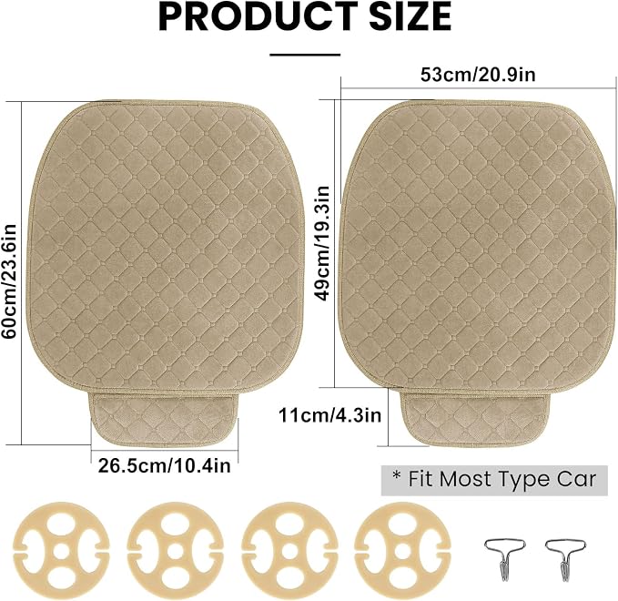 surpassme Comfortable Car Seat Covers Universal Front Seat Covers for Car Accessories with Storage Pockets, Padded Car Interior Covers for Automotive, SUV, Truck, and Van(Khaki)