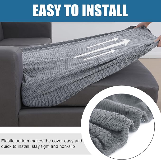 Smiry Waterproof Couch Cushion Covers, Stretch Jacquard Sectional Couch Covers, L Shape Chaise Lounge Sofa Slipcover, Washable Elastic Furniture Protector for Pets, Kid (XL-Chaise Cover, Light Grey)