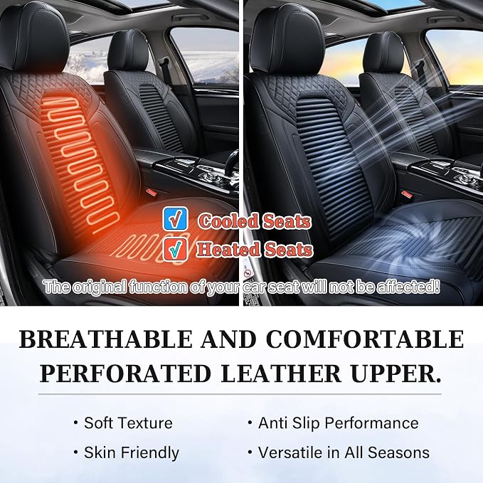 Coverado Front Seat Covers, Leather Car Seat Covers, Black Seat Covers for Cars, Car Seat Protector Cushions Universal Fit for Most Cars & SUV Trucks(Red)
