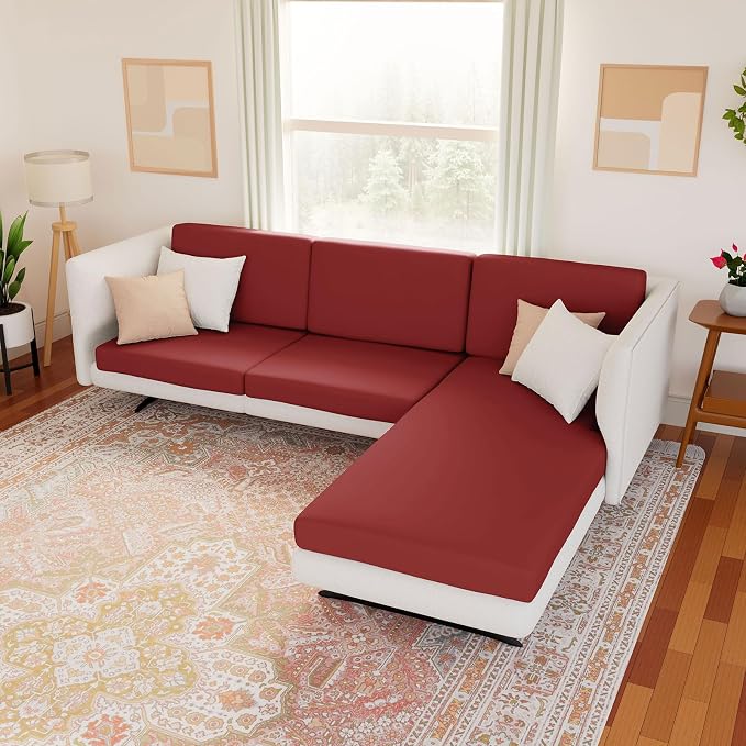 hyha Waterproof Couch Cushion Covers, Stretch Sofa Couch Seat Slipcover for Dog Washable, Non-Slip Waterproof Outdoor Cushion Covers for Patio Furniture Replacement (3 Pieces, Wine Red)