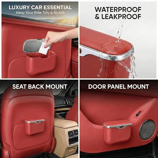 Hanging Car Trash Can, Leakproof Garbage Bin with Lid, Red | ABS Construction, Clip-On Door/Back Seat Pocket Mount, Waterproof Liner, Push-Top Opening, For Suvs, Trucks, Sedans, Vans