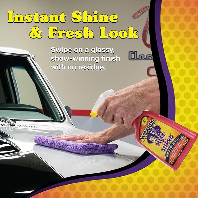 Wizards Mist-N-Shine Quick Detailer Spray - Waterless Wash - 22 oz | Anti-Static Formula for Paint, Chrome, Glass, Plastic, and Rubber Trim, Wax-Free, No Petroleum Solvents, Cars, Bikes, Boats