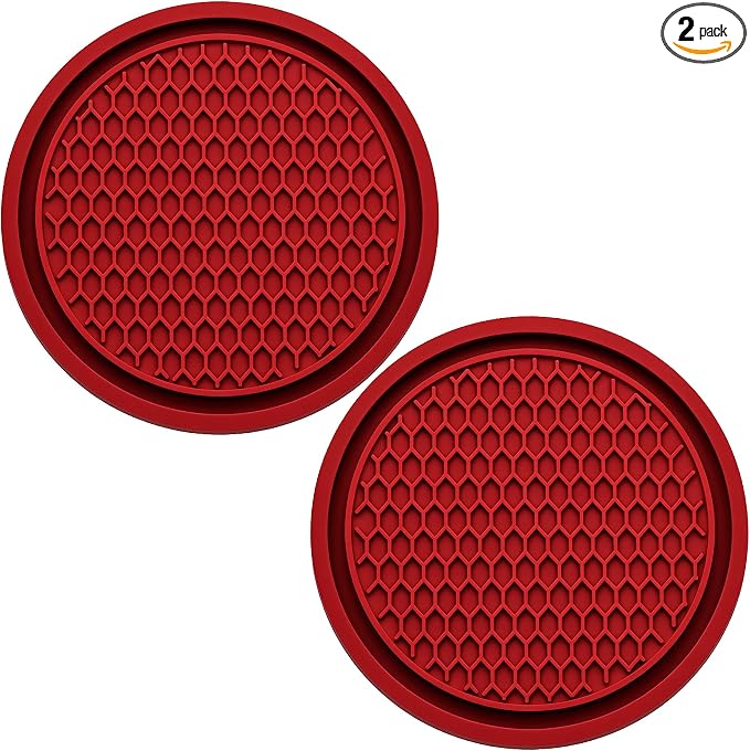 2PCS Car Cup Holder Coaster, Universal Auto Non-Slip Cup Holder Coaster, 2.75In Universal Non-Slip Recessed Car Interior Accessories (Red)