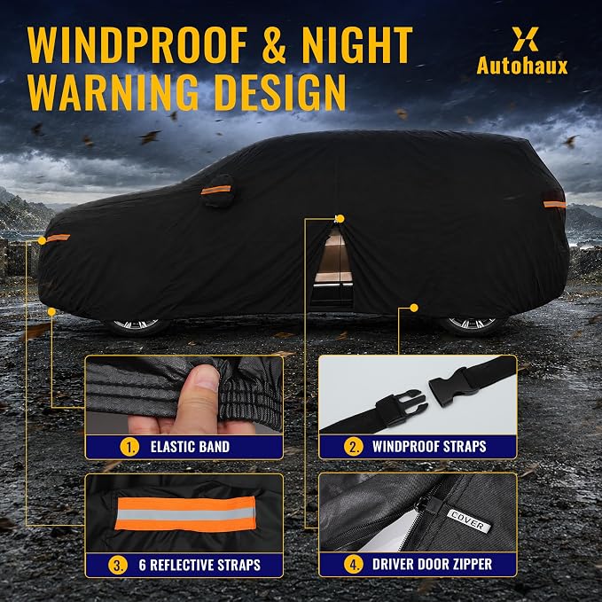 X AUTOHAUX Car Cover for Buick Enclave 2013-2024 210D-PU Outdoor Full Car Cover All Weather with Door Zipper for Waterproof Windproof Sun Rain Snow Protection
