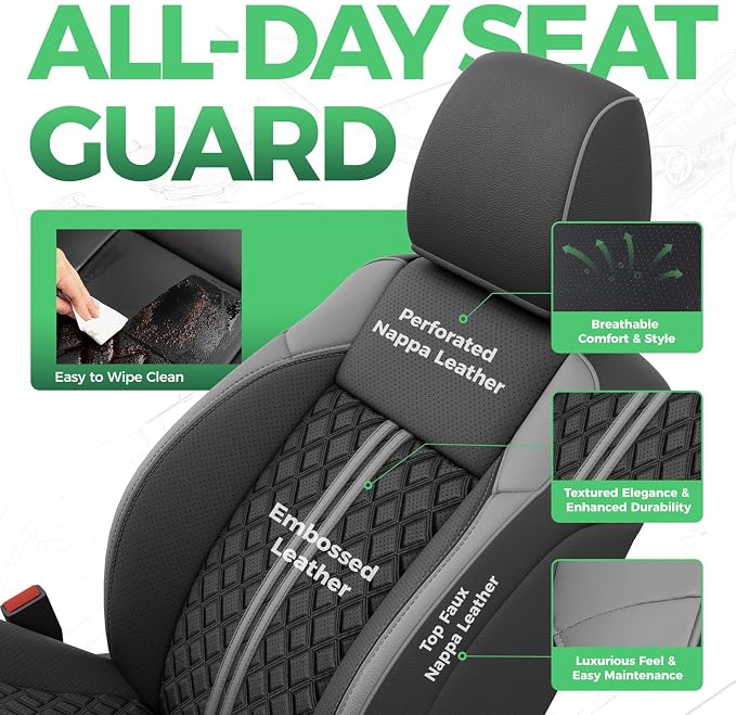 Custom Seat Covers for Tacoma 2016-2023 3rd Gen Double Cab SR5/TRD Off-Road/SR/TRD Sport/TRD PRO Full Set with Console Covers, Waterproof Leather Back and Front Seat Protectors Black Grey