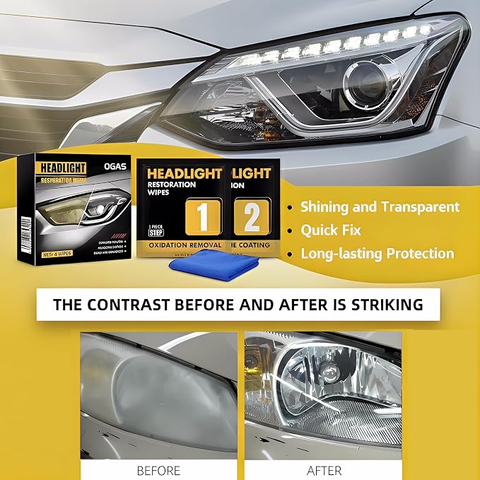 Headlight Restoration Kit (3 Sets), 2-Step No Sanding Headlight Cleaner Wipes, Removes Yellowing & Oxidation, Restores Clear Headlights with UV Protection, Easy DIY Headlight Repair Kit for Cars
