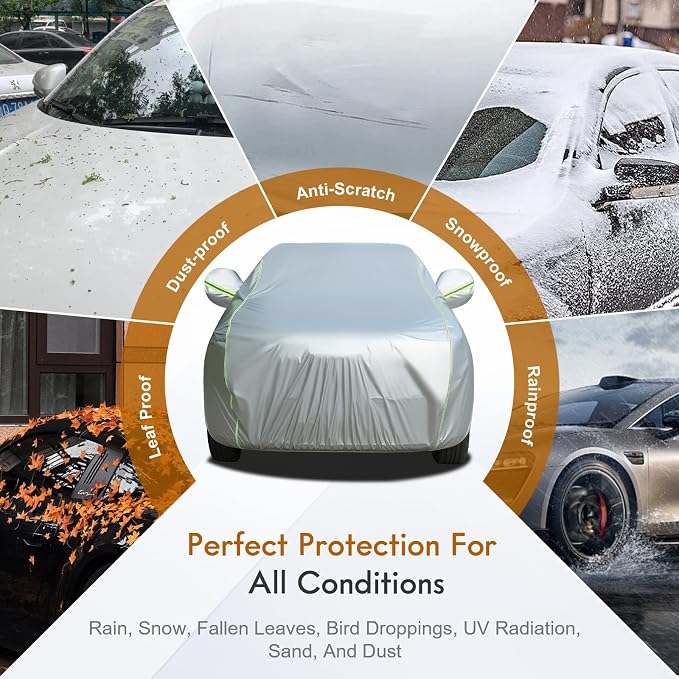 Tecoom SUV Car Cover Waterproof All Weather, Full Exterior Windproof Sun Rain Snow Hail Protection, Outdoor & Indoor Fit for Tesla Model Y Toyota RAV4 Nissan Rogue with Zipper Door/Lock (170-190")