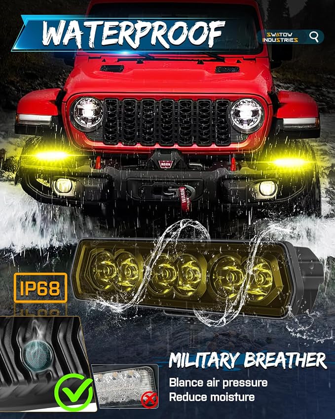 6 Inch Light Bar Yellow, SWATOW INDUSTRIES 6" CREE LED Pods Spot Bumper Mount Work Lights Ditch Pod Lights Yellow Fog Lights for Wrangler F150 Toyota Truck Pickup SUV UTV ATV