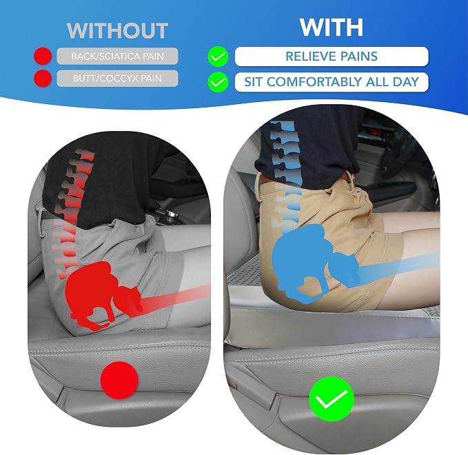 Lofty Aim Car Seat Cushion, Car Seat Pillow, Automotive Cushion | Memory Foam Car Seat Cushion for Long Driving, Butt Pillow for Pain Relief, Driver Seat Cushion for Car, Office, Dark Gray