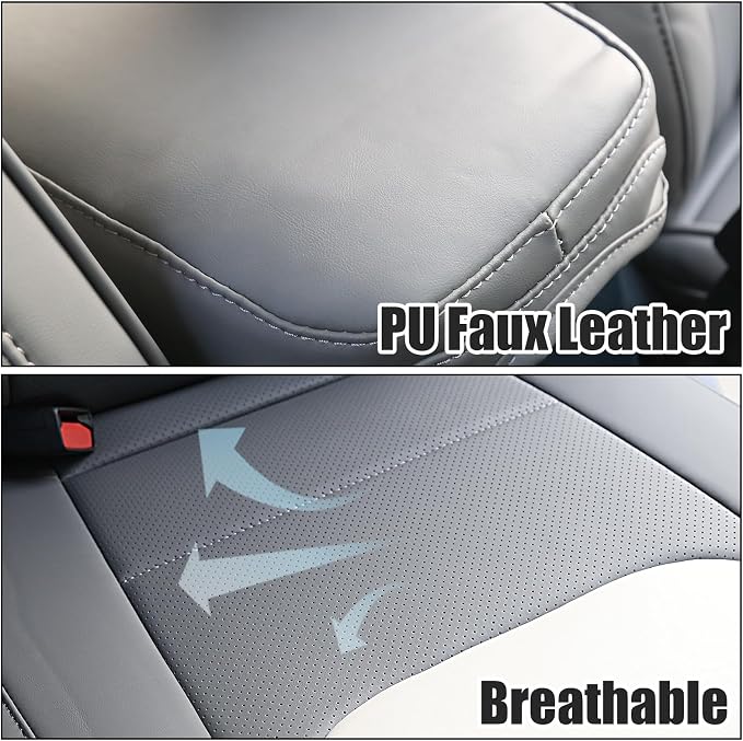Mabett Seat Covers for Ford Maverick, Interior Protectors fit Maverick Accessories 2022 2023 2024 2025, Full Protection, PU Leather (Gray & White)
