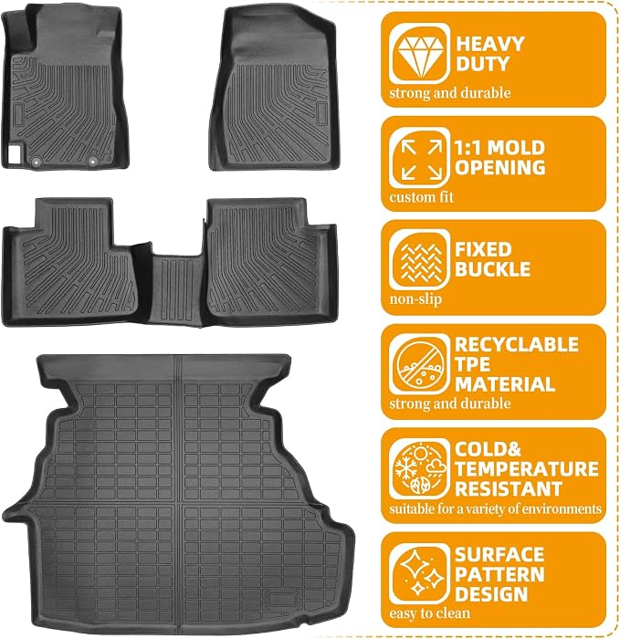 Floor Mats for Toyota Camry 2002-2006, Camry Floor Mats ONLY Sedan | TPE Non-Slip Waterproof Summer Winter, Front & Rear Row & Cargo