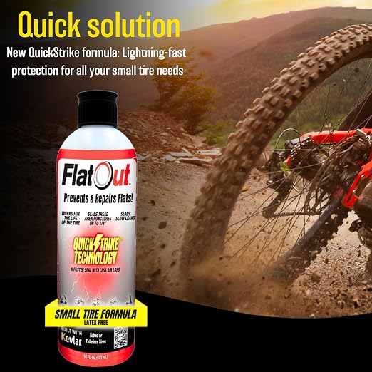QuickStrike Tire Sealant - Small Tire/Bicycle Formula - NEW Formula - Prevents Flat Tires - Seals Leaks - Contains Kevlar - Tubeless Tire Sealant - 32 Ounce Bottle