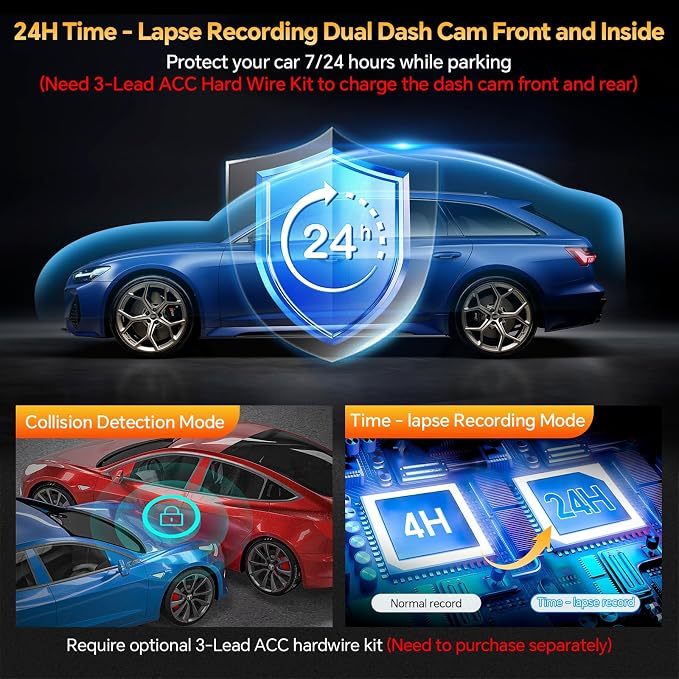 3 Channel 4K Dash Cam Front Rear and Inside with 5G WiFi & APP Control | 4K/2.5K+1080P+1080P Dashcam for Car, Dash Camera with 64GB Card, 24H Parking Monitor, Night Vision, Loop Recording, G-Sensor