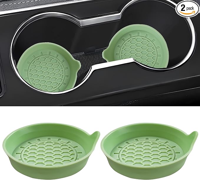 Amooca Automotive Cup Holders Universal Car Cup Coaster Waterproof Non-Slip Sift-Proof Spill Holder Car Interior Accessories 2 Pack Tea Green