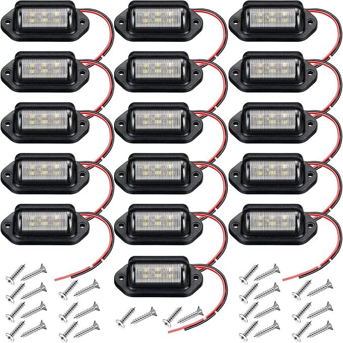 Mudder 16 Packs LED License Plate Light 12V-24V DC Waterproof License Plate 6-SMD Lamp Taillight Tag Lights for Trailer Truck SUV VAN RV Trucks and Boats