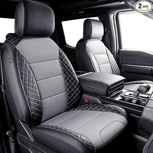 F150 Front Seat Covers, Custom Fit Ford 2021-2026 F150 SuperCrew XL,XLT, 2023 2024 2025 2026 F250 F350 F450 XL XLT Crew Cab, Black & Grey(Only for Front Seats)