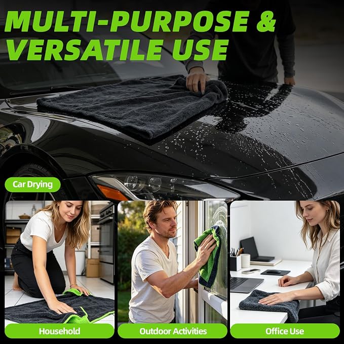 2 Pack Car Drying Towels – Microfiber Towels for Cars (36" x 24"), Ultra-Absorbent, Streak-Free, Scratch-Free, No Water Spots, Double-Twist Pile & Edgeless Design, Green