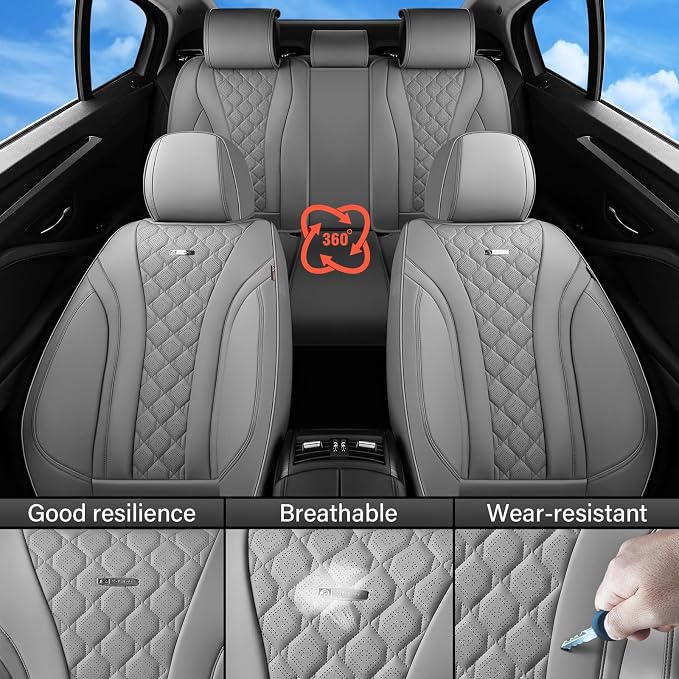 Coverado Car Seat Covers Front Seats, Gray Seat Covers, Breathable Perforated Design, Luxurious Diamond Leather Car Seat Cover, 2 Pack Car Seat Protector Front Seat Cover Universal Fit Most Cars