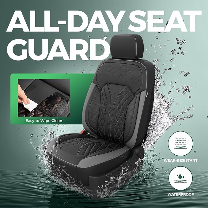 Truck Leather Seat Covers for Chevy Silverado Gmc Sierra 2019-2026 | Crew Cab 1500/2500/3500HD, Bucket Seat, NO Rear Seatback Storage, Scratch-resistant, Easy-clean, Pickup Protector, Full Set