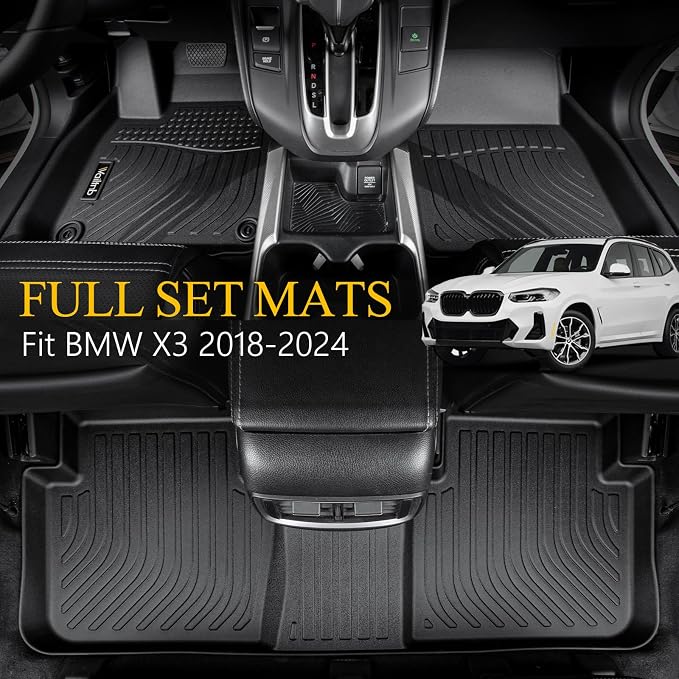 Floor Mats & Cargo Liner Backrest Mat for BMW X3 2018-2024, sDrive30i/xDrive30i/xDrive30e/M40i/M Base/M All Weather Liners Custom Fit Durable Accessories, TPE Material