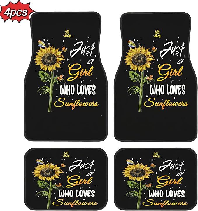 Universal Fit Car Floor Mats Set of 4Pcs, Sunflower Bouquets All-Weather Front Rear Car Carpet Mats, Non-Slip Car Floor Mat Car Accessories for Automotive Trucks SUV Sedans Vans