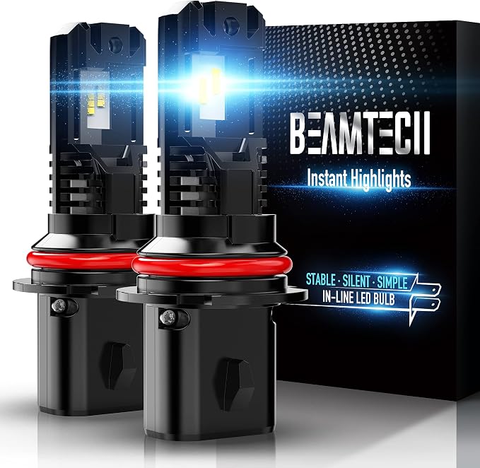BEAMTECH Bulb, 9007 Light Bulbs Powersports, 6500K Fanless in Line, of 2 | Windless, Directly Insert, 1:1 Size, 50,000hrs+ Lifespan, Hi/Low