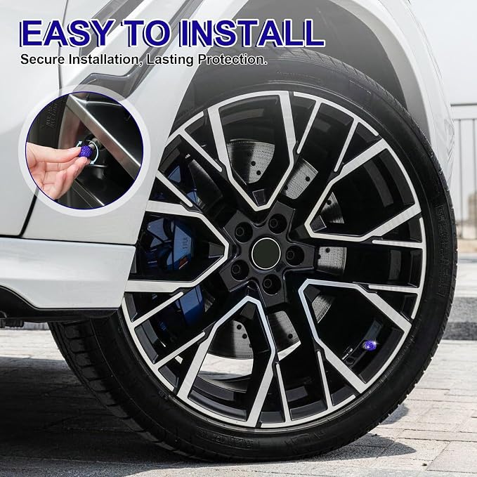 JUSTTOP 4 Pack Handmade Crystal Rhinestone Tire Valve Stem Caps, Universal for Cars, Trucks and Motorcycles - Deep Blue