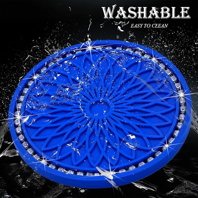 2PCS Bling Car Cup Holder Coasters, 2.75 Inch Silicone Anti-Slip Insert, Bling Shockproof Cup Mat for Women Girls, Universal Fit for Most Vehicles (Deep Blue & White)