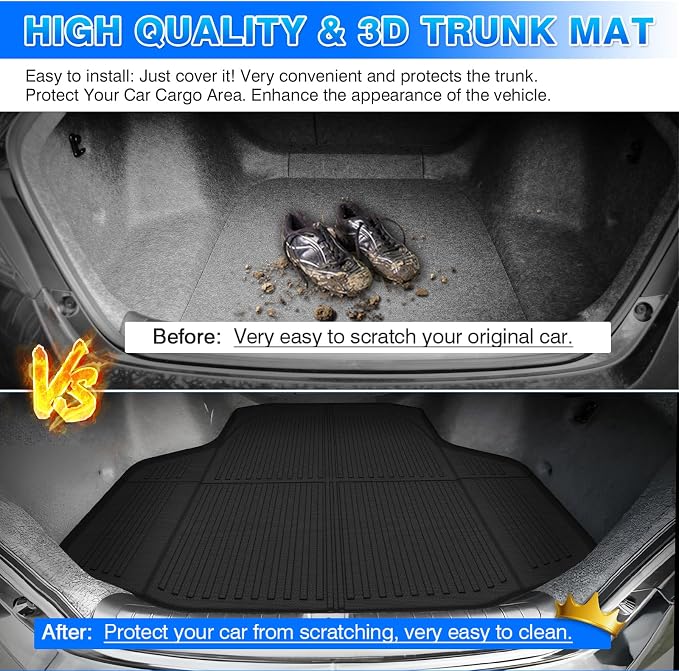 Cartist Cargo Liner Compatible with Honda Accord & Accord Hybrid 2018-2022 All Weather Rear Trunk Mat High Side Waterproof TPE Black