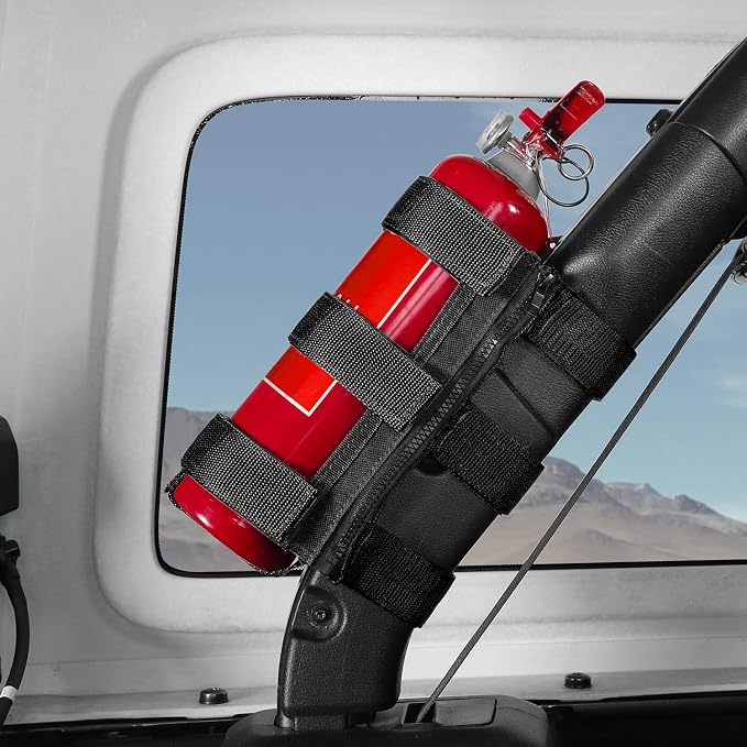 Voodonala Adjustable Roll Bar Fire Extinguisher Mount Holder 3 lb for Jeep Wrangler Unlimited CJ YJ LJ TJ JK JKU JL JLU 4XE,(Black,with Quick disassembly Zipper)