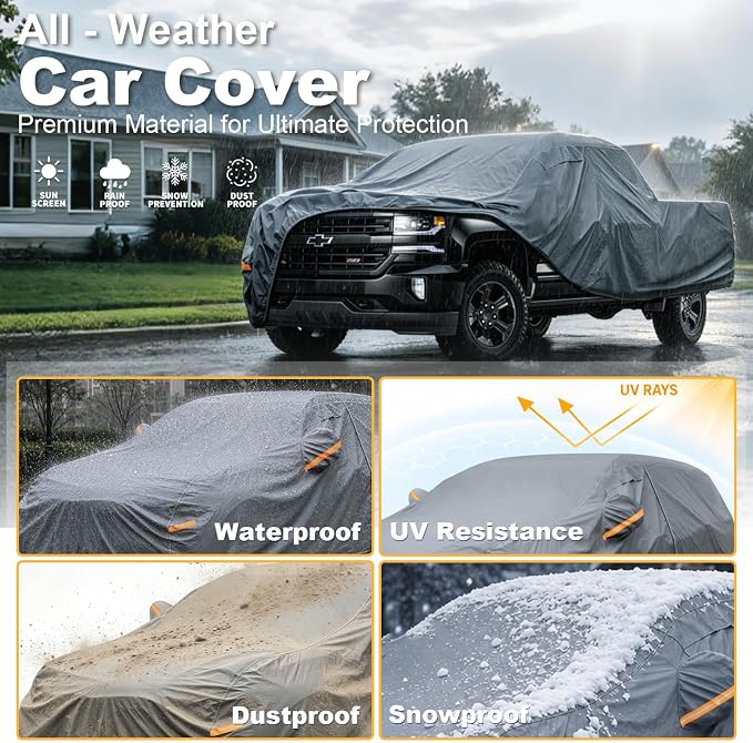 GUNHYI 16 Layers Large Truck Cover Waterproof All Weater, Heavy Duty Pickup Truck Cover for RAM 2500 3500, Silverado 1500 2500 3500, F-Series F-250 F-350, Toyota Tundra etc. Length up to 261 inch.