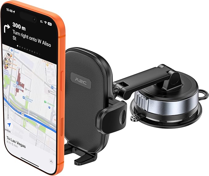 APPS2Car Car Phone Mount for Dashboard & Windshield, Strong Suction Cup Cell Phone Holder with One-Touch Release, 360°Rotation & Dual-Axis Arm, Hands-Free Car Phone Holder for iPhone, Samsung & More