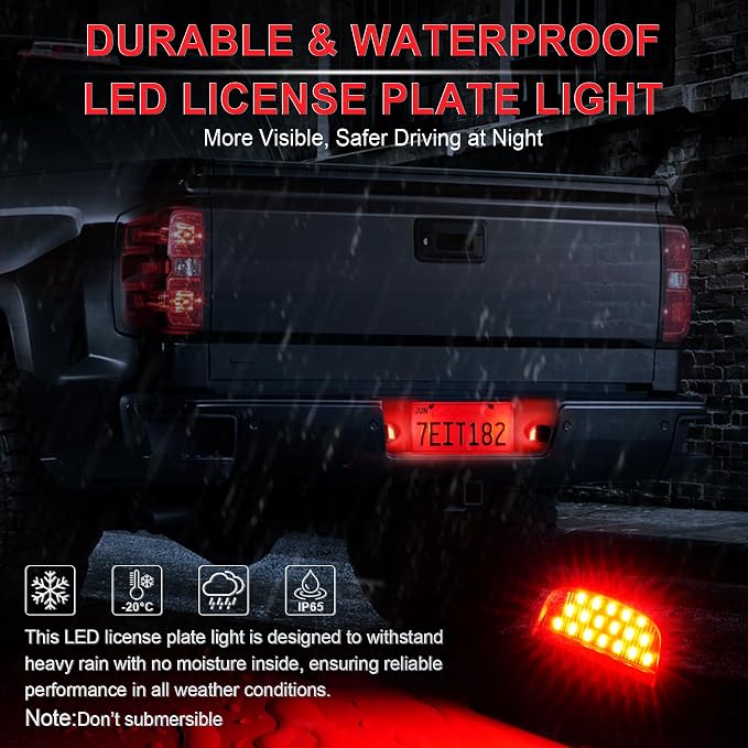 LivTee LED License Plate Light Assembly, Tag Light Fits Chevy Silverado 1500 2500 3500 1999-2013, Tahoe, Suburban, Fits GMC Sierra, Yukon XL, Cadillac Escalade, Car Accessories, Red
