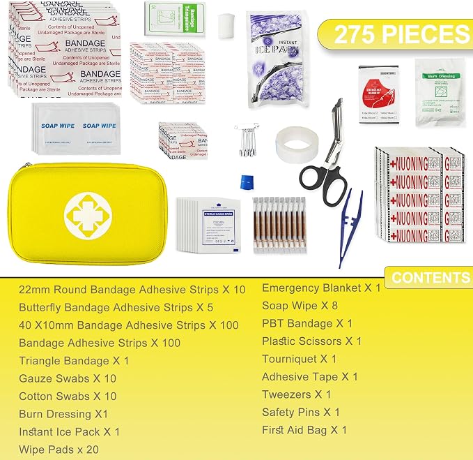 First Aid Kit Car Home Emergency Essential Kits - Yellow 277Pcs YIDERBO | Basic Hiking Supplies Survival Gear First Aid Set Camping Backpacking Sports