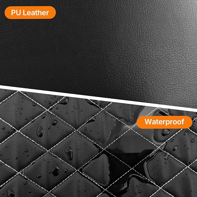 TOYOUN Luxury Diamond Stitch PU Leather Front Car Seat Covers Universal | Waterproof Black White Stitching Airbag Compatible 2 Pack Premium Seat Protectors For Cars Trucks SUVs Vans Auto Accessories