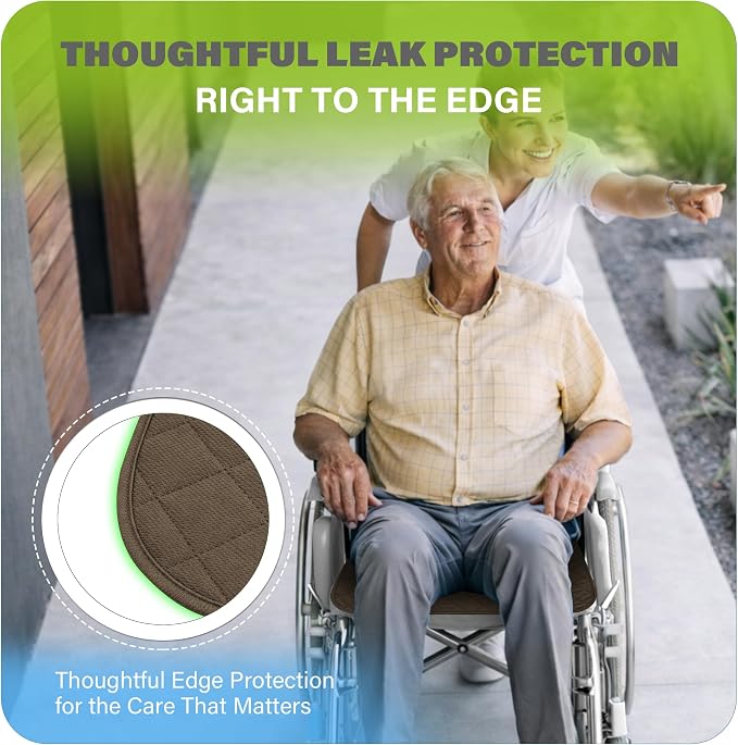 SPRING SEAON Waterproof Chair Pads for Adults & Elder, 22" x 21" Washable Reusable Incontinence Pads, Non-Slip Wheelchair Seat Cover for Bed, Car, Recliner & Protecting Patient Dignity (khaki, 2 Pack)