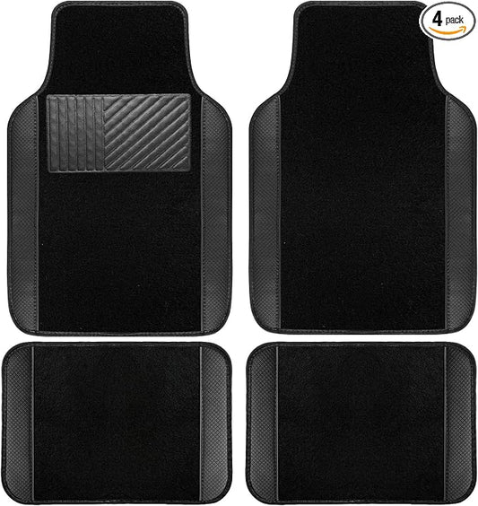 NBTEPEM Waterproof Universal Fit Car Floor Mats, Faux Leather Sporty Car Carpet Mats with Anti-Slip Nibbs Backing & Driver Heel Pad Fit for SUV, Vans, Sedans, Trucks, Set of 4 (Black)