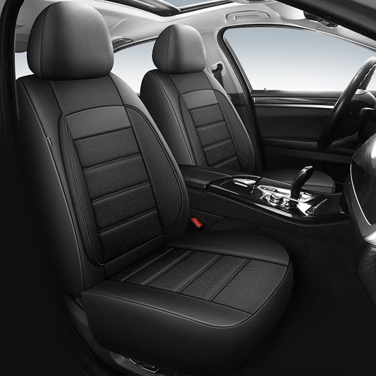 HChengkikz Front Car Seat Covers, Leather, 3D Foam Back Support (Black) | Air Mesh, Airbag Compatible, Universal Fit for Most Cars, Vans, Trucks, SUVs