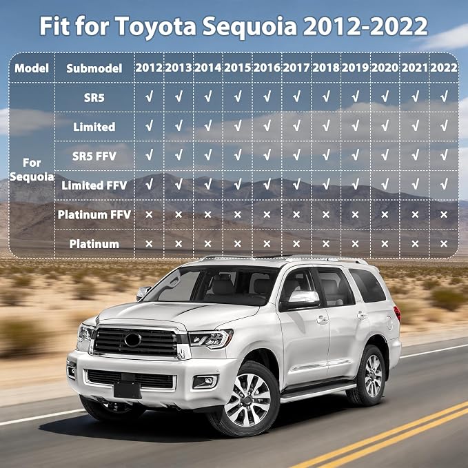 Floor Mats for Toyota Sequoia 2012-2022 8 Seat, Custom Fit TPE Liners | All Weather Floor Liners Fit Sequoia Heavy Duty Car Mats 1st & 2nd & 3rd Row & Trunk Mat Accessories Odorless Anti Slip Black