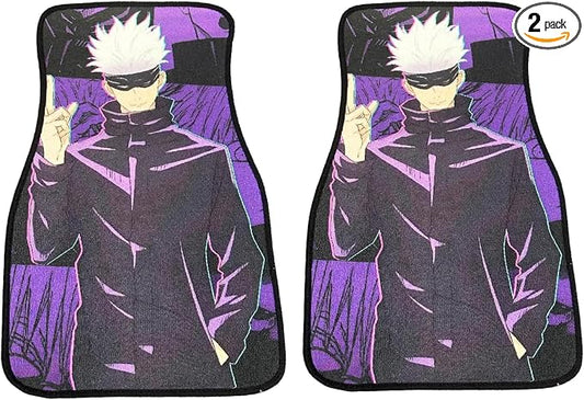 Anime Car Carpet Mat Set of 2 Front, jk Gjo Design Automotive Accessories Interior All Weather Floor Mats Decor with Non Slip Black Anti Skid Backing